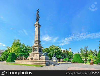 Ruse, Bulgaria - 07.26.2019. Freedom Monument in the city of Ruse, Bulgaria, on a sunny summer day. Freedom Monument in the city of Ruse, Bulgaria