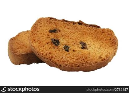 Rusks with raisins isolated on white