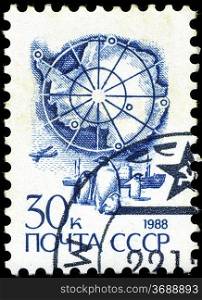 RUSSIA - CIRCA 1988: stamp printed by Russia, shows ship and penguin, circa 1988.