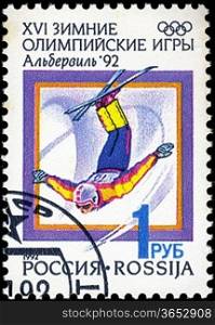 RUSSIA - CIRCA 1992: A stamp printed in Russia, shows freestyle, with inscription and name of series &acute;Winter Olympic Games, Albertville, 1992&acute;, circa 1992