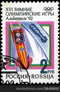 RUSSIA - CIRCA 1992: stamp printed by Russia, shows Winter Olympics, Albertville, Bobsleds, circa 1992