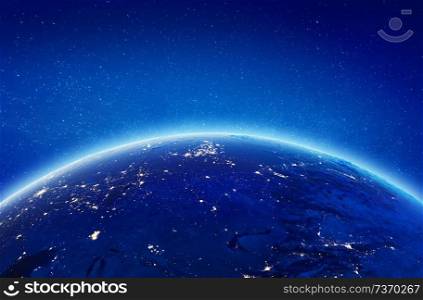 Russia city lights. Elements of this image furnished by NASA. 3d rendering. Russia city lights