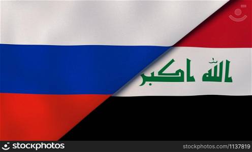 Russia Iraq national flags. News, reportage, business background. 3D illustration.. Russia Iraq national flags. News, reportage, business background. 3D illustration