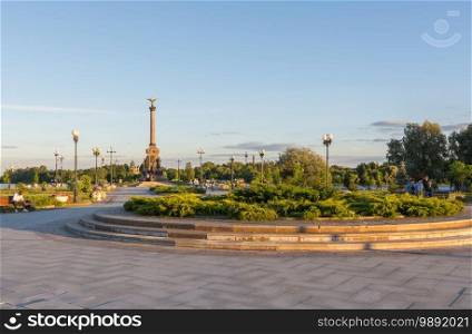 Russia June 28, 2020 Yaroslavl, view of the monument in honor of the millennium of Yaroslavl, photo was taken on a sunny summer day. Yaroslavl, view of the monument in honor of the millennium of Yaroslavl, photo was taken on a sunny summer day