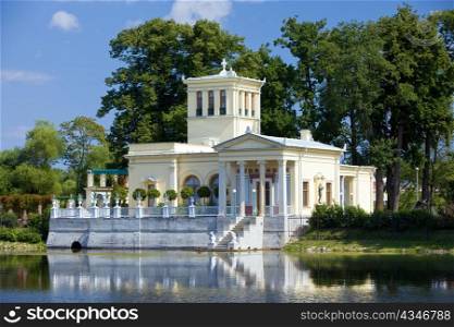 Russia, Peterhof (Petrodvorets). Olga&acute;s Pavilion on island in Olga&acute;s pond.