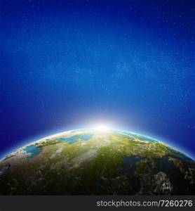 Russia space view. Elements of this image furnished by NASA. 3d rendering. Russia space view