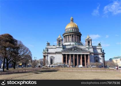 RUSSIA, ST. PETERSBURG - MARCH, 2015: Movement of clouds over St. Isaac&rsquo;s Cathedral in St. Petersburg on march 2015, Russia