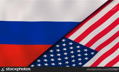 Russia United States national flags. News, reportage, business background. 3D illustration.. Russia United States national flags. News, reportage, business background. 3D illustration