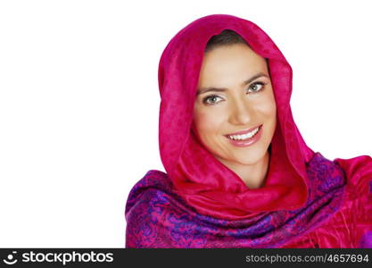 Russian beauty woman in the national patterned shawl