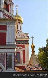 Russian church with golden domes in Shipka, Bulgaria