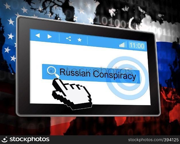 Russian Conspiracy Scheme Tablet. Politicians Conspiring With Foreign Governments 3d Illustration. Complicity In Crime Against The Usa
