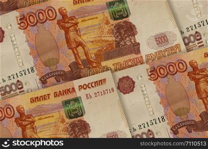 Russian currency background. RUB pattern. Russian Federation banknotes