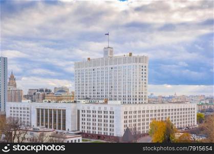 Russian government building in Moscow. Located on the banks of the Moscow River. It was built from 1965 to 1979.
