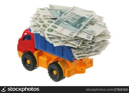Russian money in the truck are isolated on a white background