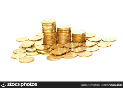 Russian money toned in gold isolated on white