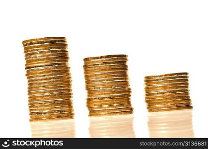Russian money toned in gold isolated on white