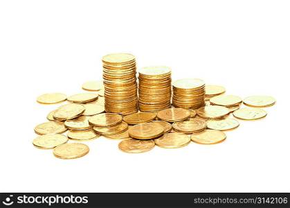 Russian money toned in gold isolated on white