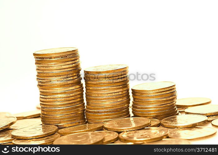 Russian money toned in gold isolated on white