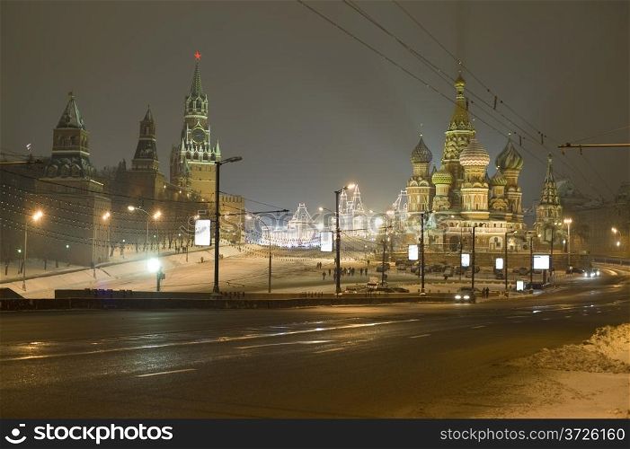 Russian Moscow Kremlin bridge and Kremlin square