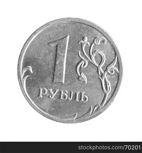 Russian one ruble coin isolted over the white background