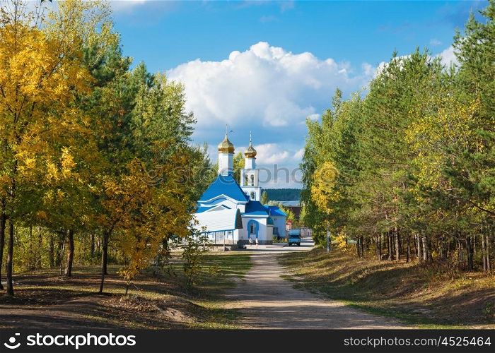 Russian Orthodox chapel in autumn park