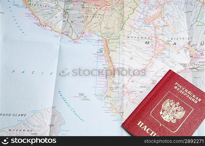 Russian passport on a map