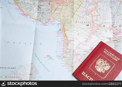 Russian passport on a map