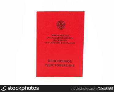 Russian pension certificate on white background