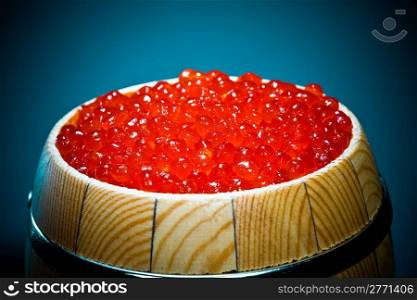 Russian red caviar in small barrel