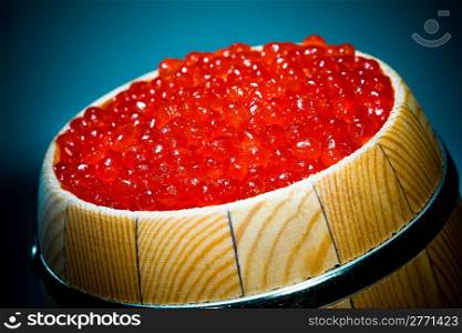 Russian red caviar in small barrel