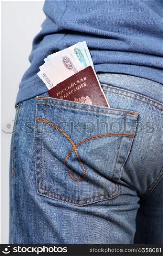 Russian ruble in jeans pocket
