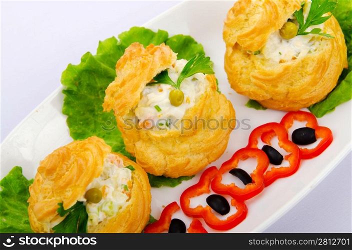 Russian salad served in profiterole