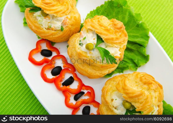 Russian salad served in profiterole