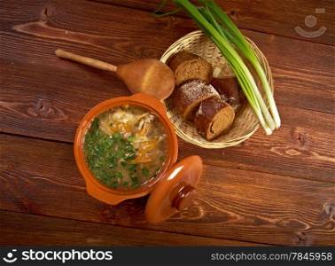 Russian sauerkraut soup stchi White Cabbage in the casserole