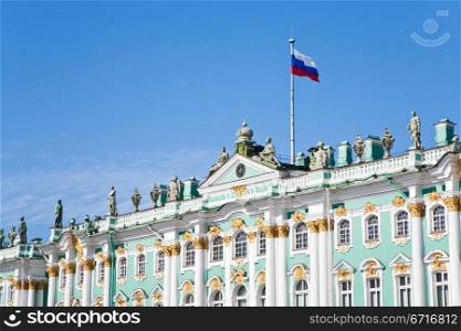 Russian state flag on Winter Palace, St.Petersburg, Russia