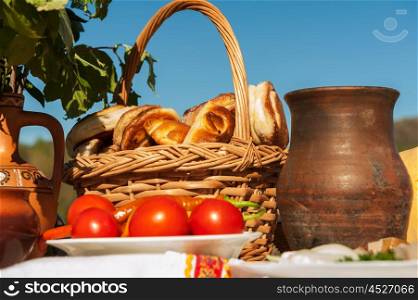 Russian table with food. Russian table with traditional food