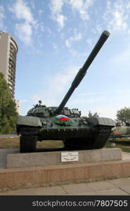 Russian tank near Stalingradskaya panorama in Volgograd, Russia