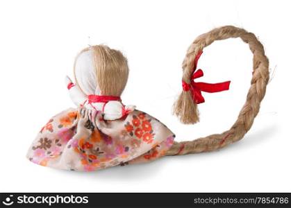Russian traditional reg doll with tress isolated on white