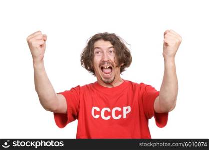 russian young man supporter, isolated on white