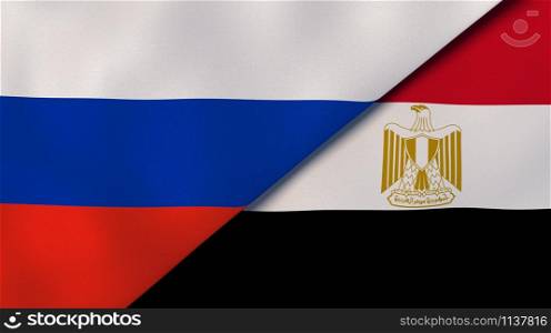 Russua Egypt national flags. News, reportage, business background. 3D illustration.. Russua Egypt national flags. News, reportage, business background. 3D illustration