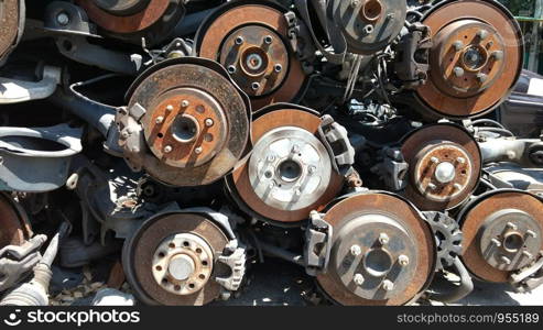 Rusted Old Axles, Spare Parts of vehicle, selective focus.