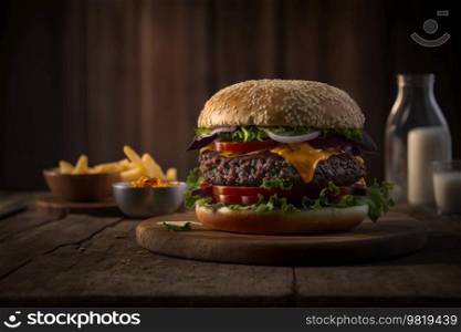 Rustic Beef Burger. Illustration Generative AI