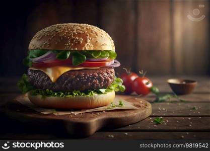 Rustic Beef Burger. Illustration Generative AI