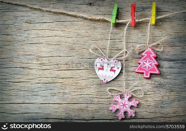 rustic christmas decoration on old wood background