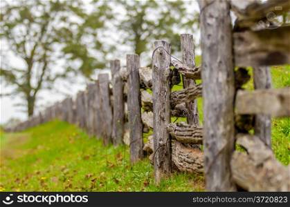 Rustic home made split rail fence in the mountains of North Carolina and virginia