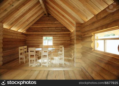 rustic interior wooden house made of logs