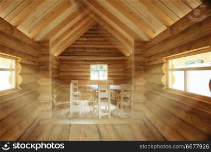 rustic interior wooden house made of logs