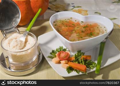 rustic soup with mixed vegetables and pumpkin
