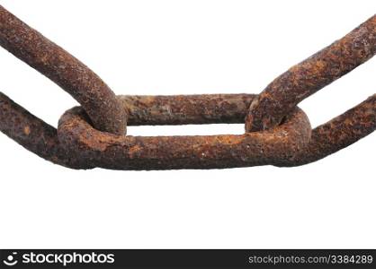 rusty chain close-up. Isolated on white background
