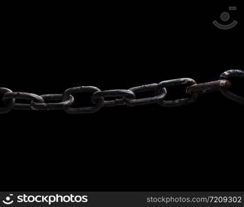 Rusty chain isolated on black background.
